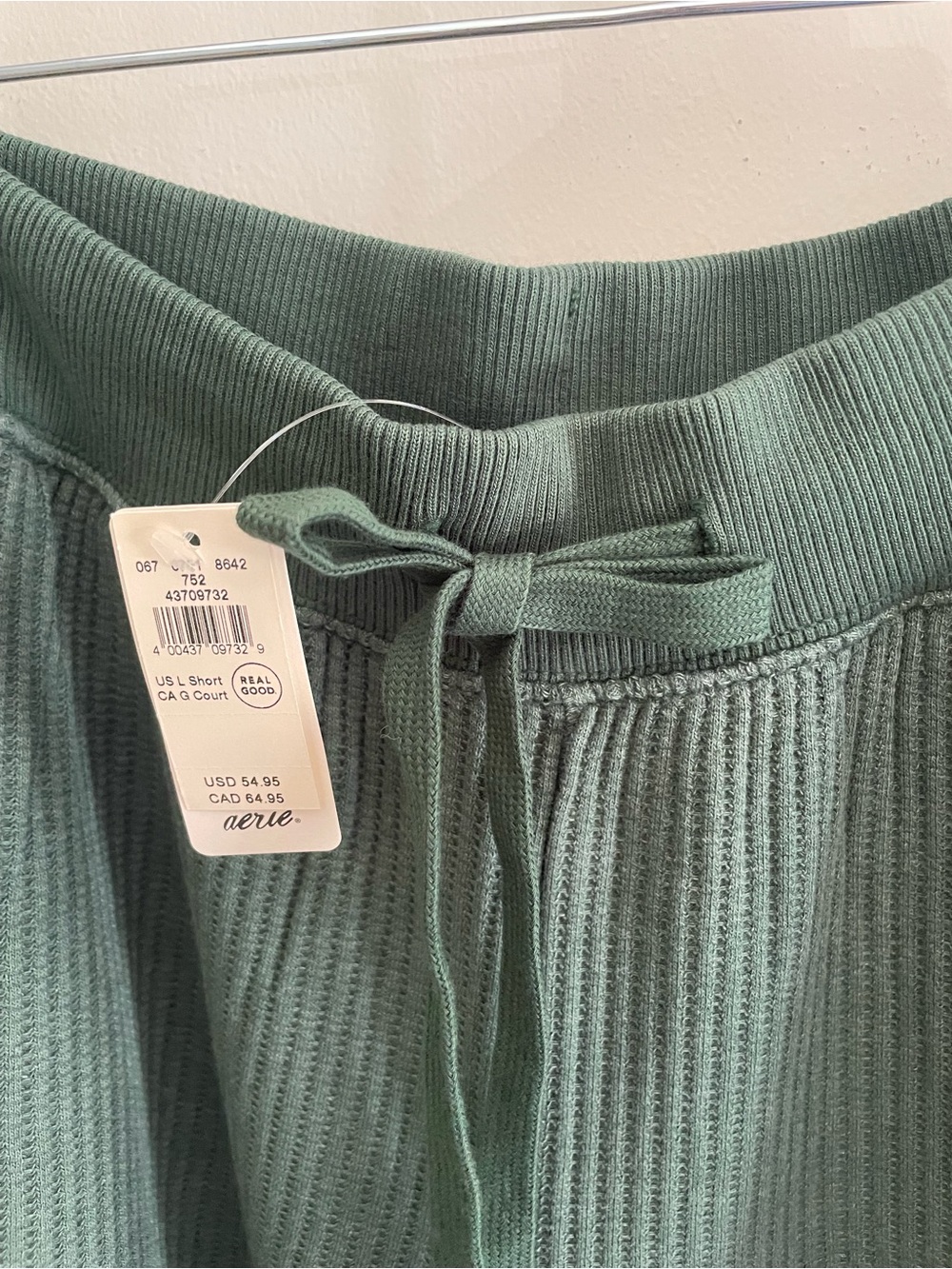 Aerie Dark Green Ribbed Wide-Leg Lounge Pants - Picture 3 of 5